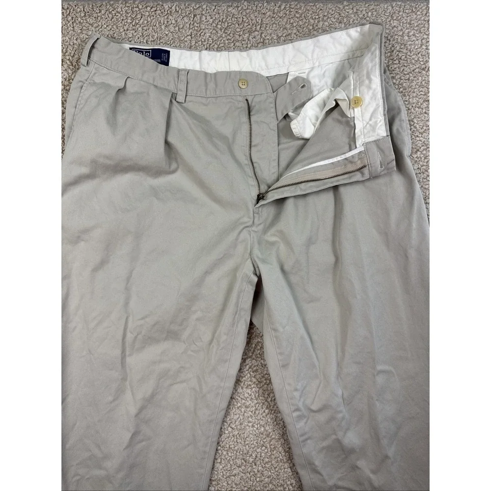 Polo Ralph Lauren Mens Andrew Pant Beige Pleated Cotton Chino Dress Pants 38x30
